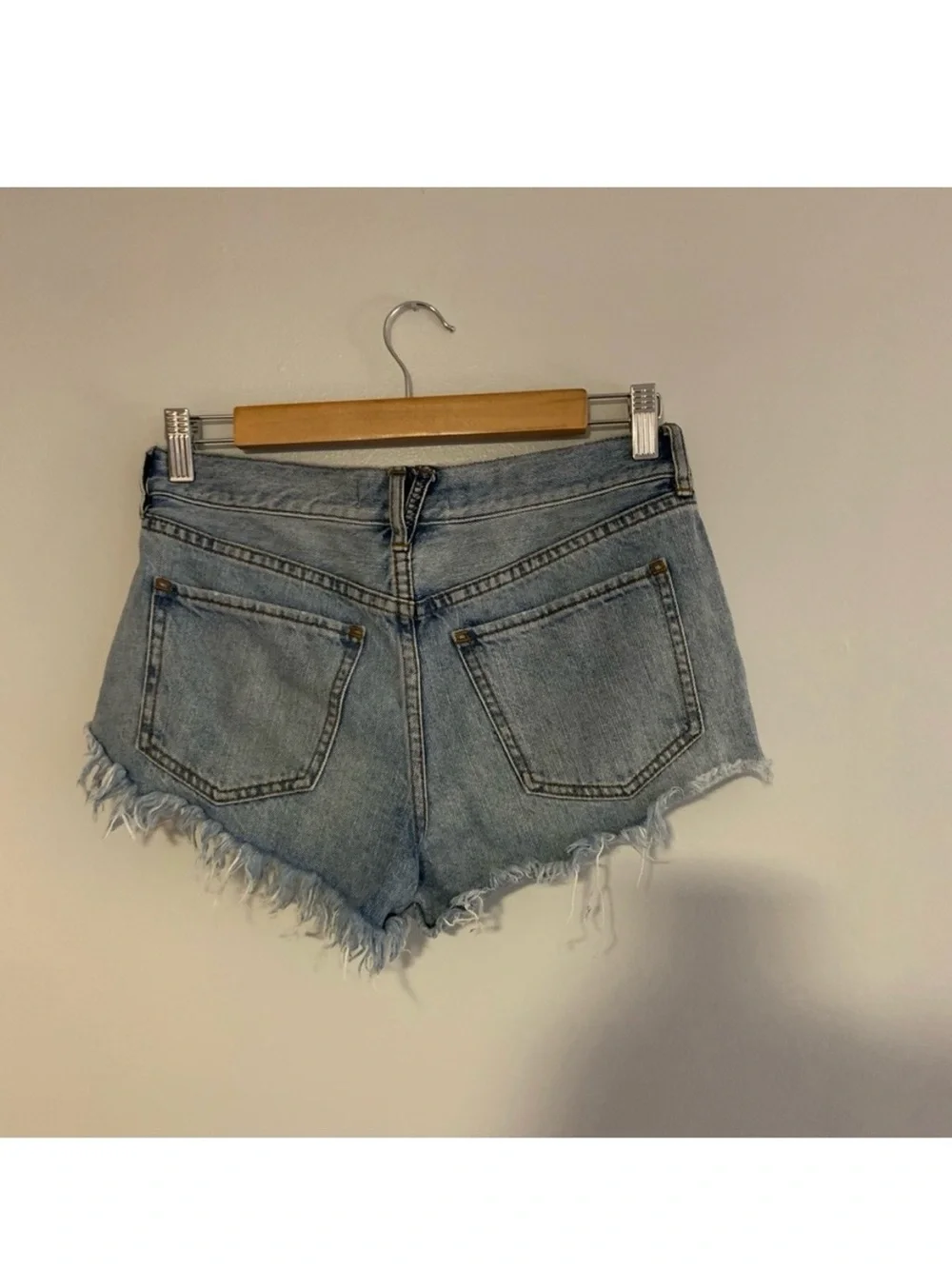 Free People Distressed Light Blue Denim Cutoff Shorts